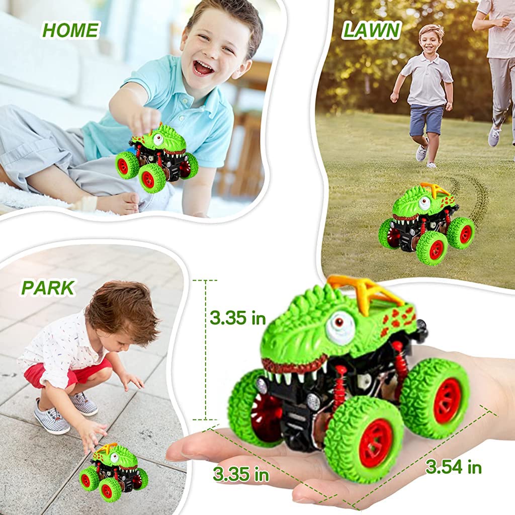 PATPAT Dinosaur Toys Pull Back Cars for Kids with 8.5×9.5×8.5 cm Size and Movable Cape | Green Truck Gift for 2–5 Year Old Boys and Girls