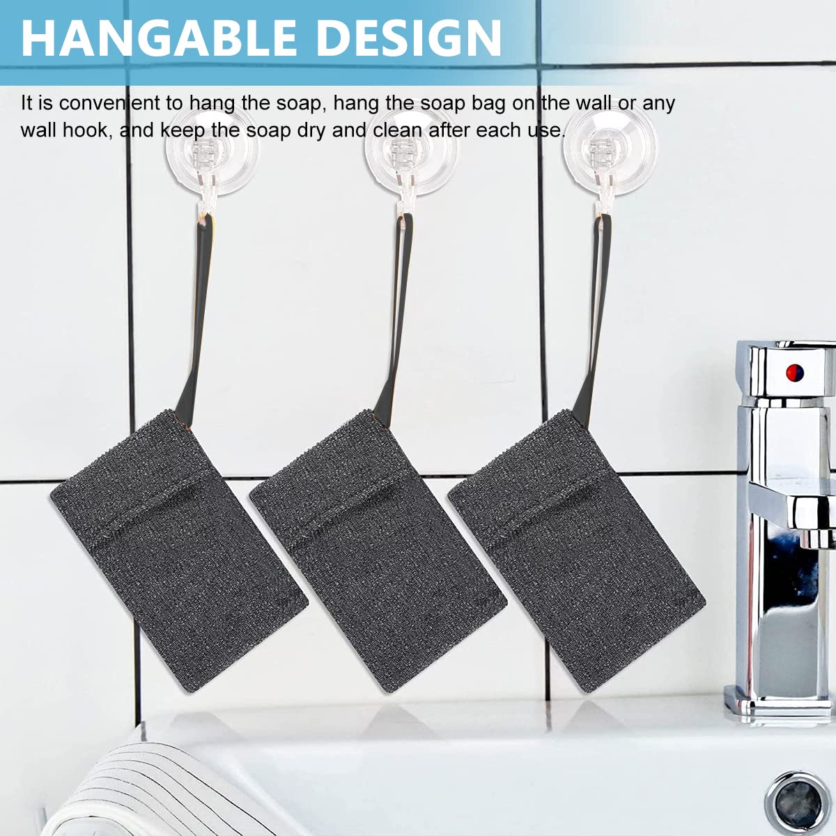Maycreate Soap Saver Bags for Bath or Shower 6 Pack with Hanging Rope | Gray Mesh Exfoliating Pouch 7.87x4.72 in