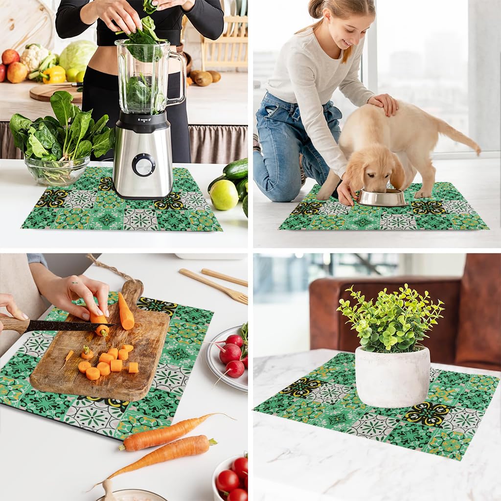Supvox Dish Drying Mat for Kitchen Counter with Non Slip Rubber Base and Heat Resistance 40x50cm Green
