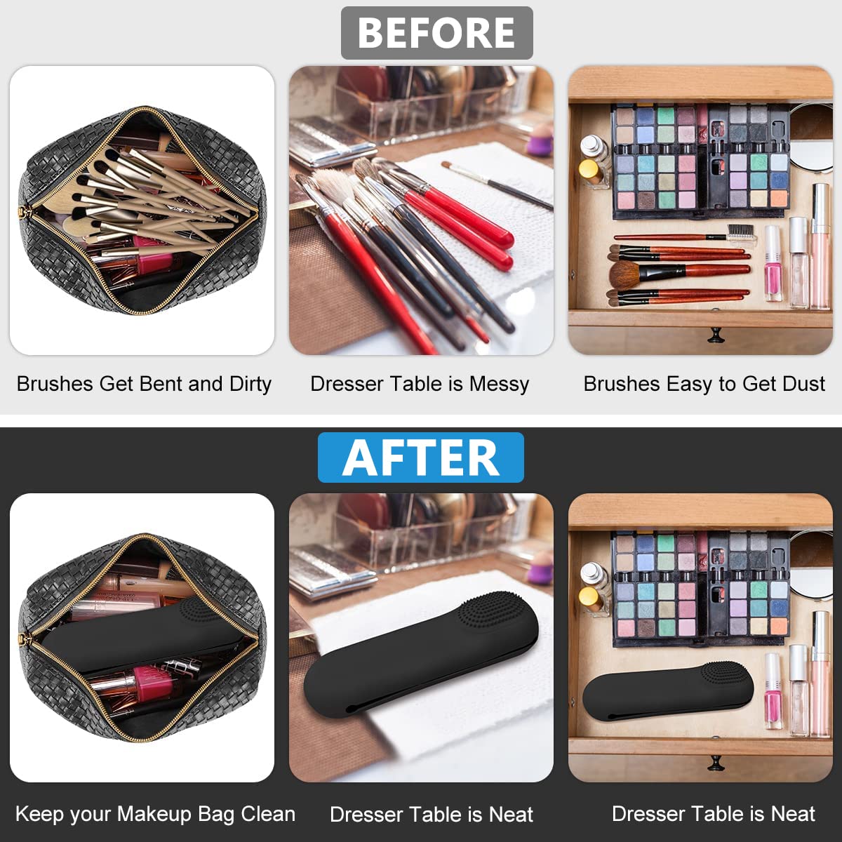 MAYCREATE Makeup Brush Holder for Travel and Daily Use with 22.6 cm Size & Magnetic Closure | Silicone Organizer Featuring Built In Cleaning Area