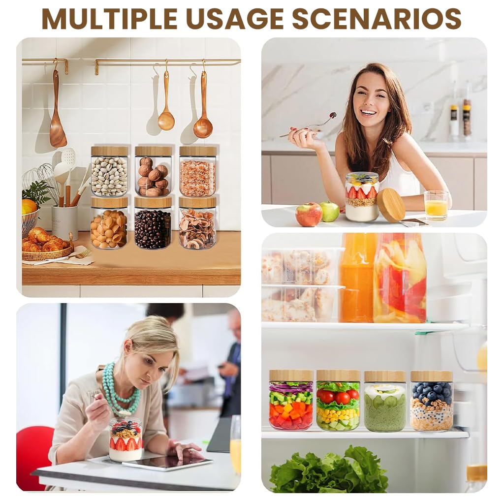 HASTHIP Airtight Glass Jar for Kitchen Storage with Wooden Lid 16oz Clear Mason Design