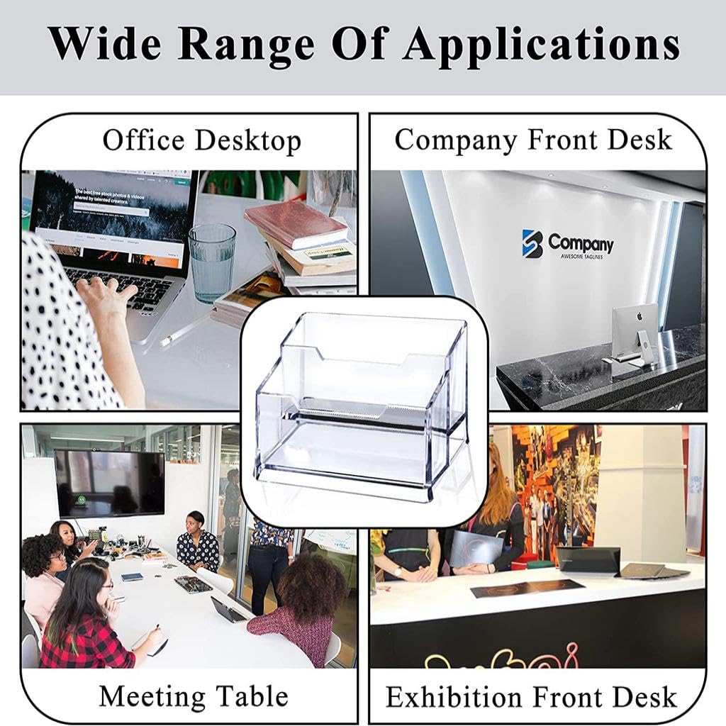 Zibuyu Clear Acrylic 2 Tier Business Card Holder for Desk with Thick Base and 200 Card Capacity