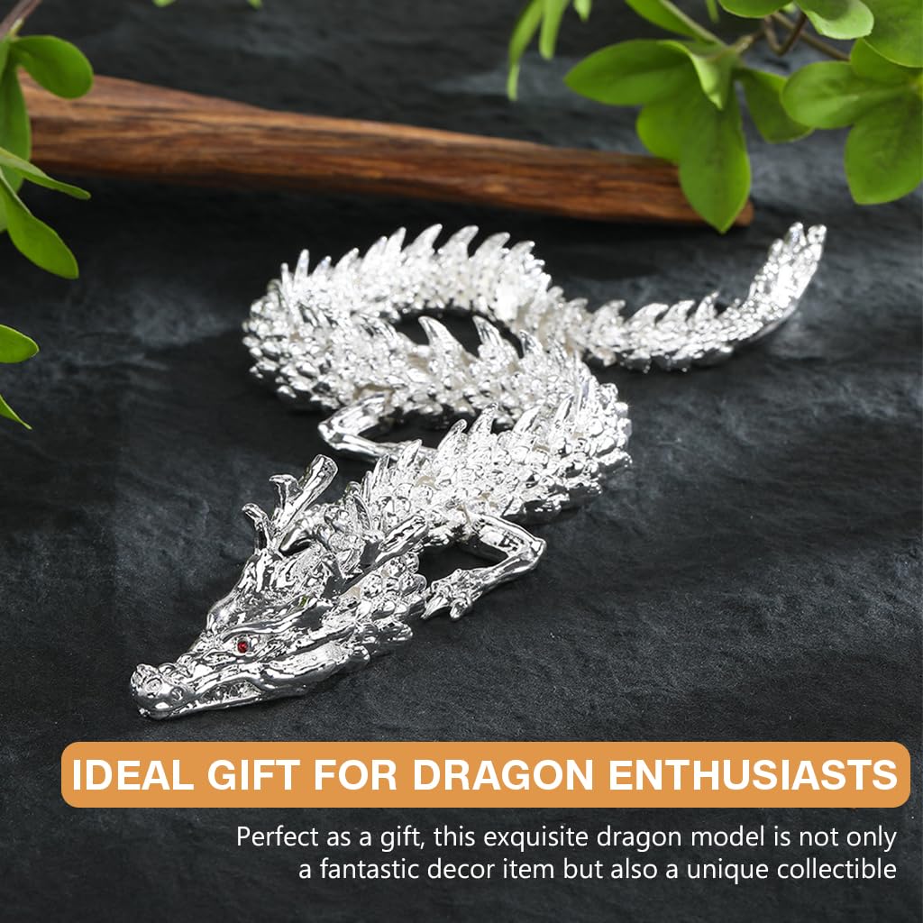 HASTHIP Dragon Statue for Home or Office Decor featuring 9.8 in Alloy Design and Silver Finish | Gift for Fantasy Lovers