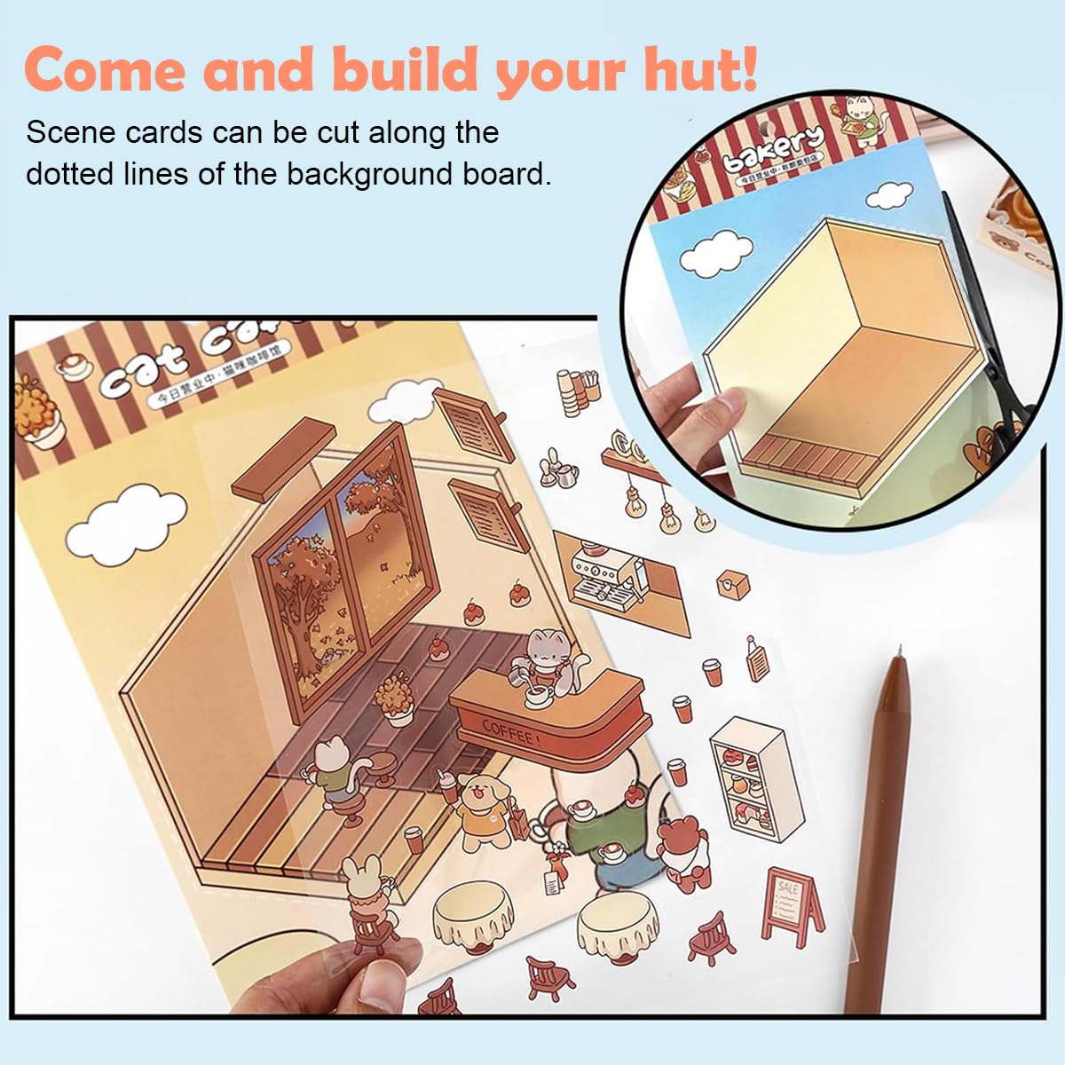 HASTHIP 3D House Stickers for DIY Scene Crafts with Tweezer featuring PET Material | 4 Pcs Set