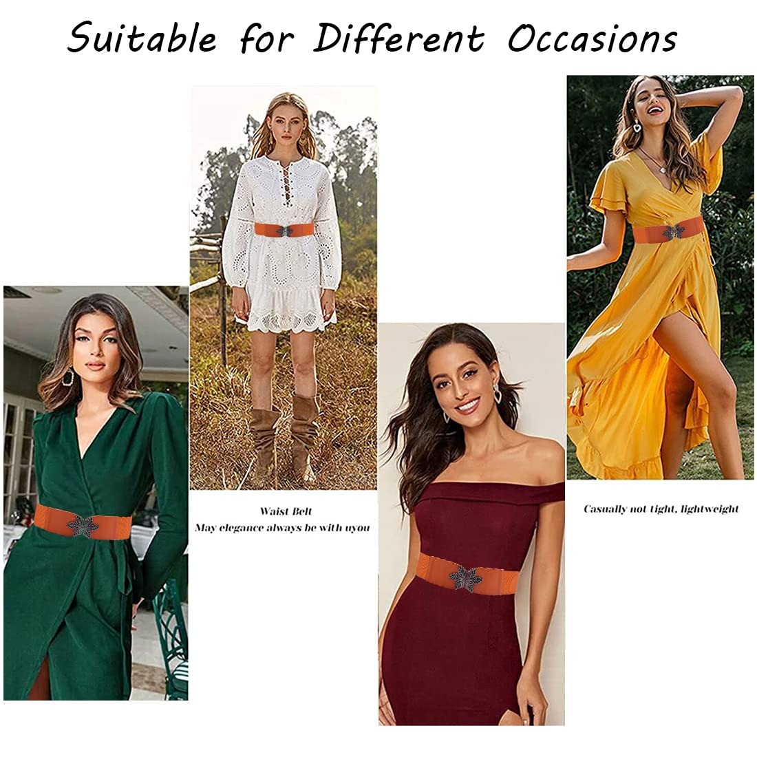 PALAY Women Stretchy Belt for Dresses and Blazers featuring Interlocking Buckle 68cm Dark Brown