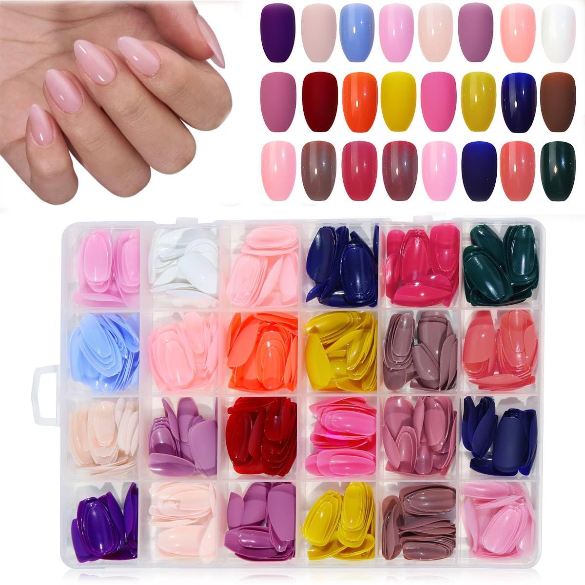 MAYCREATE Press on Nails for DIY Nail Art with 24 Colors 576 pcs Natural Fit Acrylic | Reusable