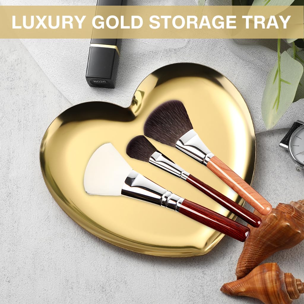 HASTHIP Jewelry Storage Trays for Vanity and Dresser featuring Heart-Shaped Design 16x15cm | Golden Metal Organizer