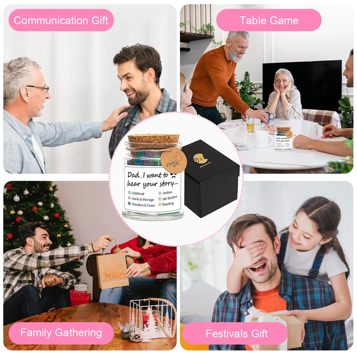 HASTHIP Dad I Want to Hear Your Story Pop Quiz Jar for Fathers featuring Color Coded Themes | Meaningful Parent Child Conversation Cards