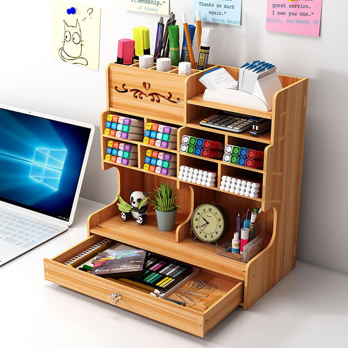 HASTHIP Wooden Desk Organizer for Office Supplies with 30×15×28 cm Storage and Spiral Structure