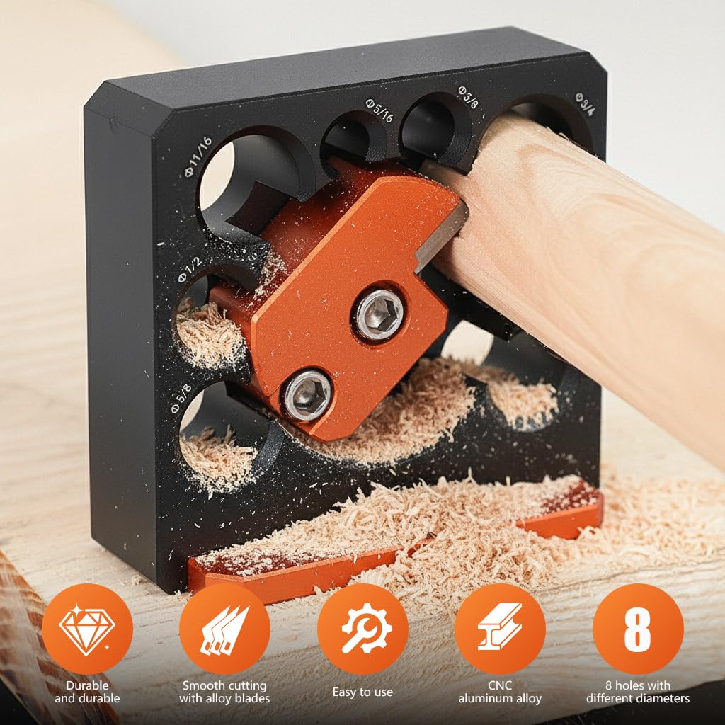 Serplex Adjustable Dowel Maker for Precision Woodworking with 8 Hole Design and Metal Body