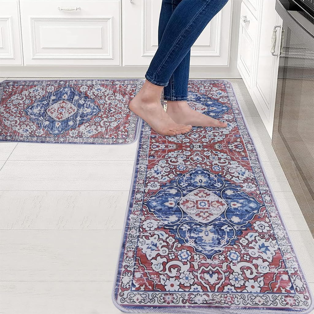 Supvox Kitchen Mats for Floor with Anti Slip Backing and Water Absorbent Polyester 2 Sizes 40×60cm & 40×120cm | Soft Washable Rugs for Kitchen or Bathroom