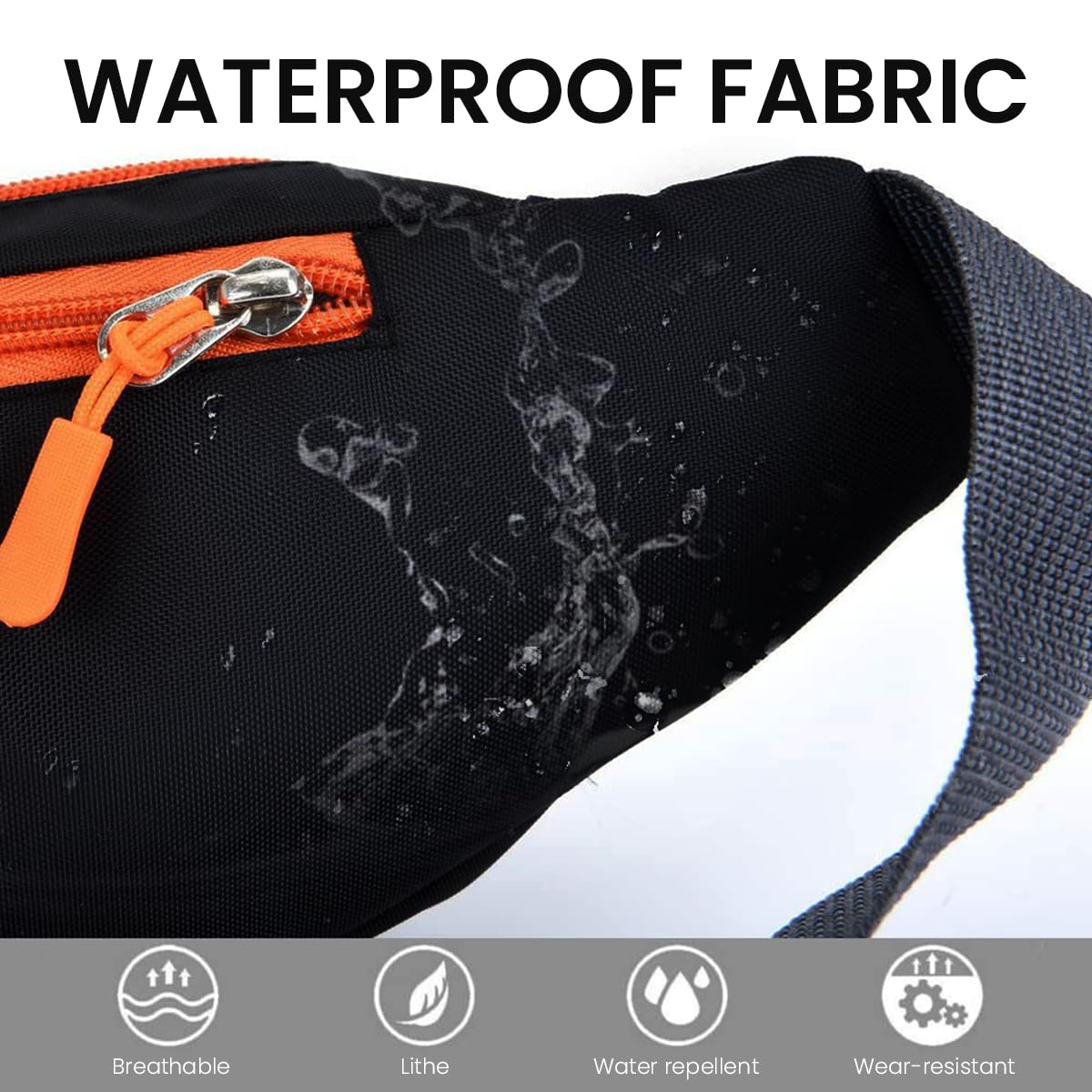 GUSTAVE Waist Bag for Travel and Daily Use with 4 Zipper Pockets 30×10cm | Waterproof Nylon