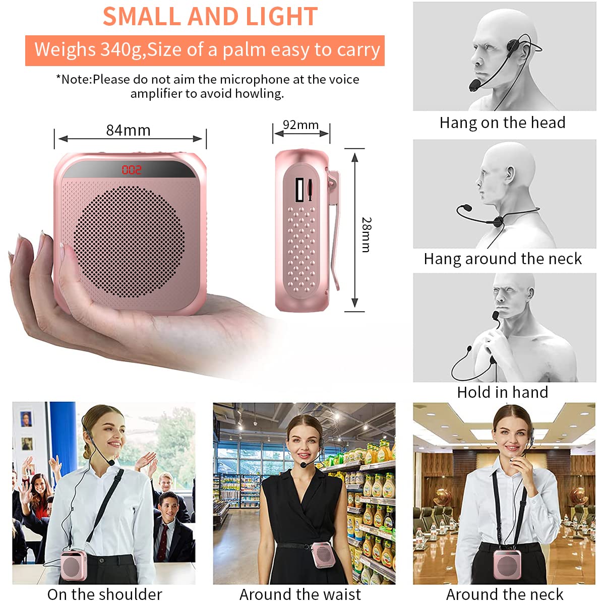 ZORBES Voice Amplifier for Teachers with 2200 mAh Rechargeable Battery and DSP Noise Reduction | Portable Microphone Headset Set