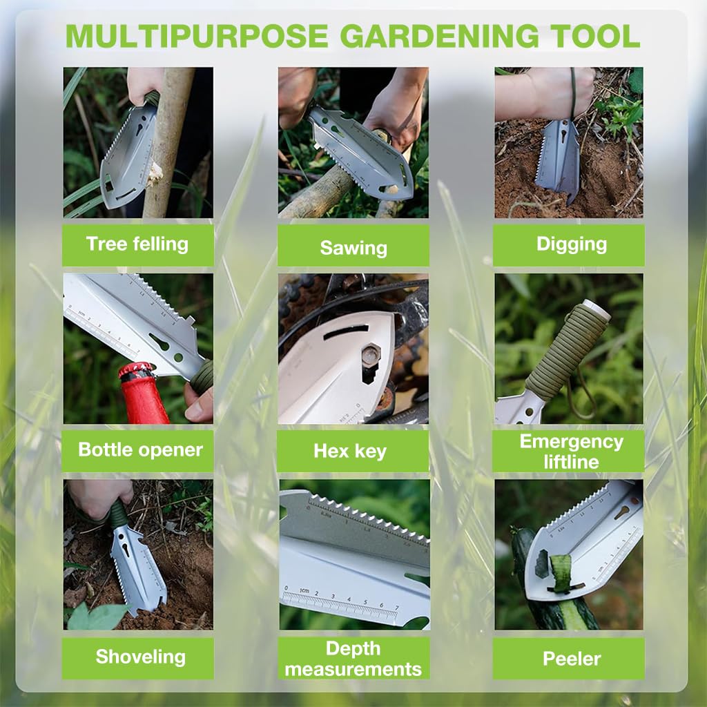 HASTHIP Gardening Shovel for Outdoor & Camping Use with 9 in 1 Tools and Ergonomic Handle | Stainless Steel Multi Tool