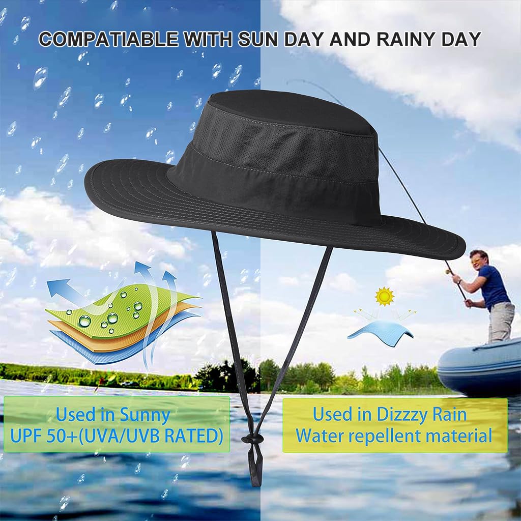 GUSTAVE Hat Cap for Men with 7 in Wide Brim and Detachable Neck Flap | UV Sun Protection for Hiking