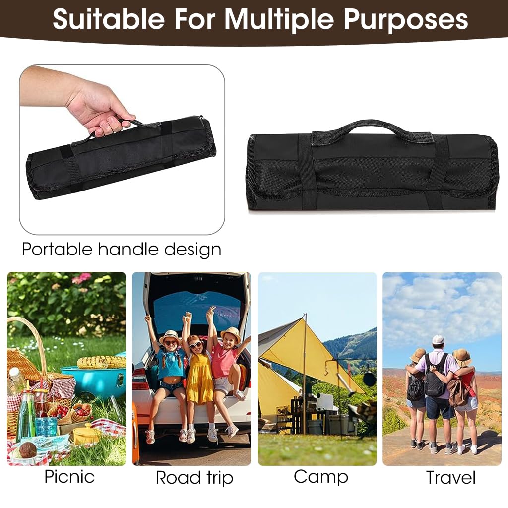 ZIBUYU Fabric Kitchen Cutlery Organizer Bag with 22 Slots featuring Secure Straps and Ergonomic Handle for Chefs | Black Oxford Cloth