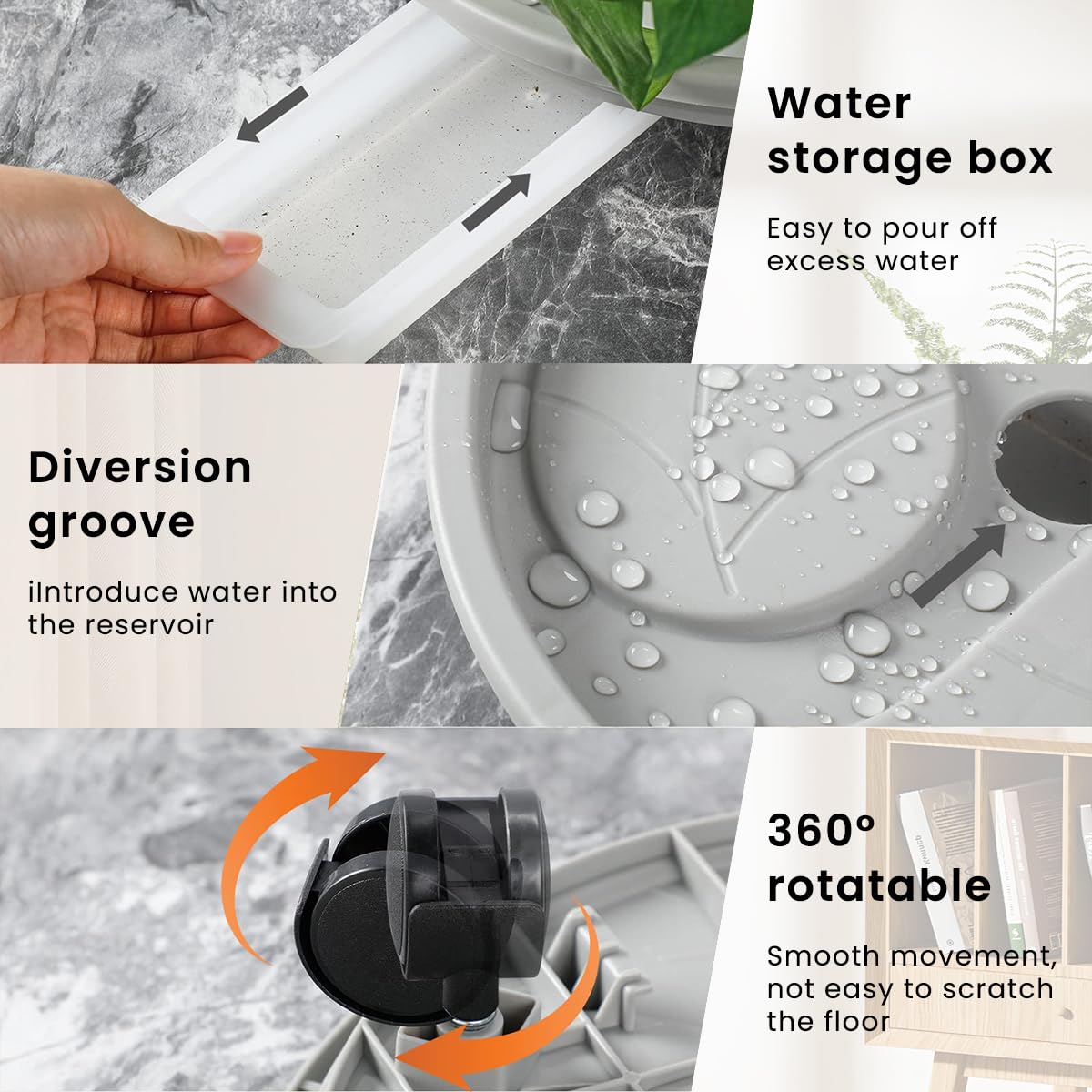 HASTHIP Plant Pot Stand for Indoor Outdoor Use with 360° Rotatable Wheels and 26cm PP Base | Holds 50–75 lbs