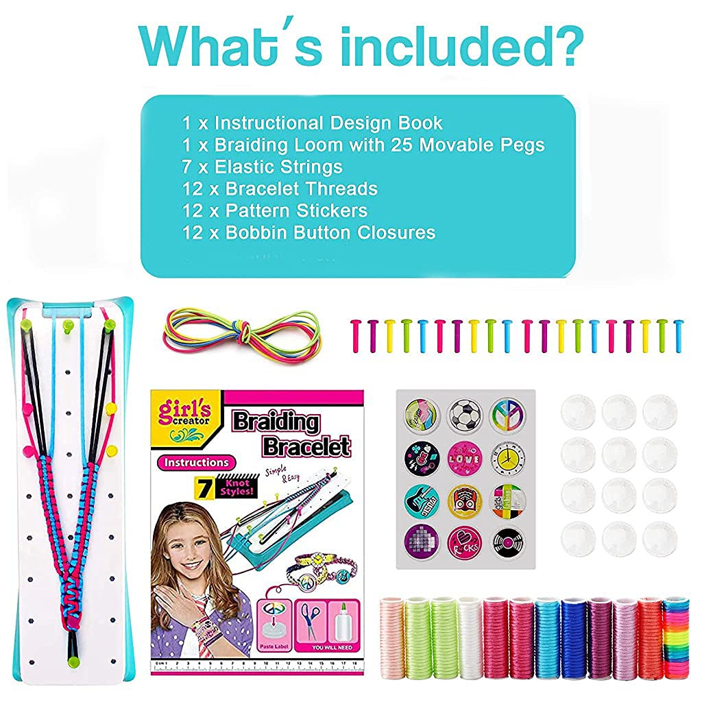 PATPAT Bracelet Making Kits for Girls - Friendship Bracelet Kit DIY Arts and Crafts for Kids Toy with 12 Colors Bracelet Threads, Charm Birthday Gifts for Girls Ages 6,7,8,9,10,11,12