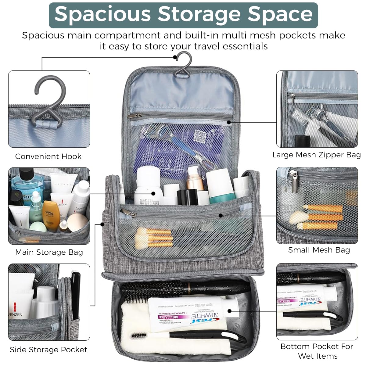 ZIBUYU Toiletry Bag for Travel featuring Double Layer 24x21x13cm Design | Waterproof Nylon