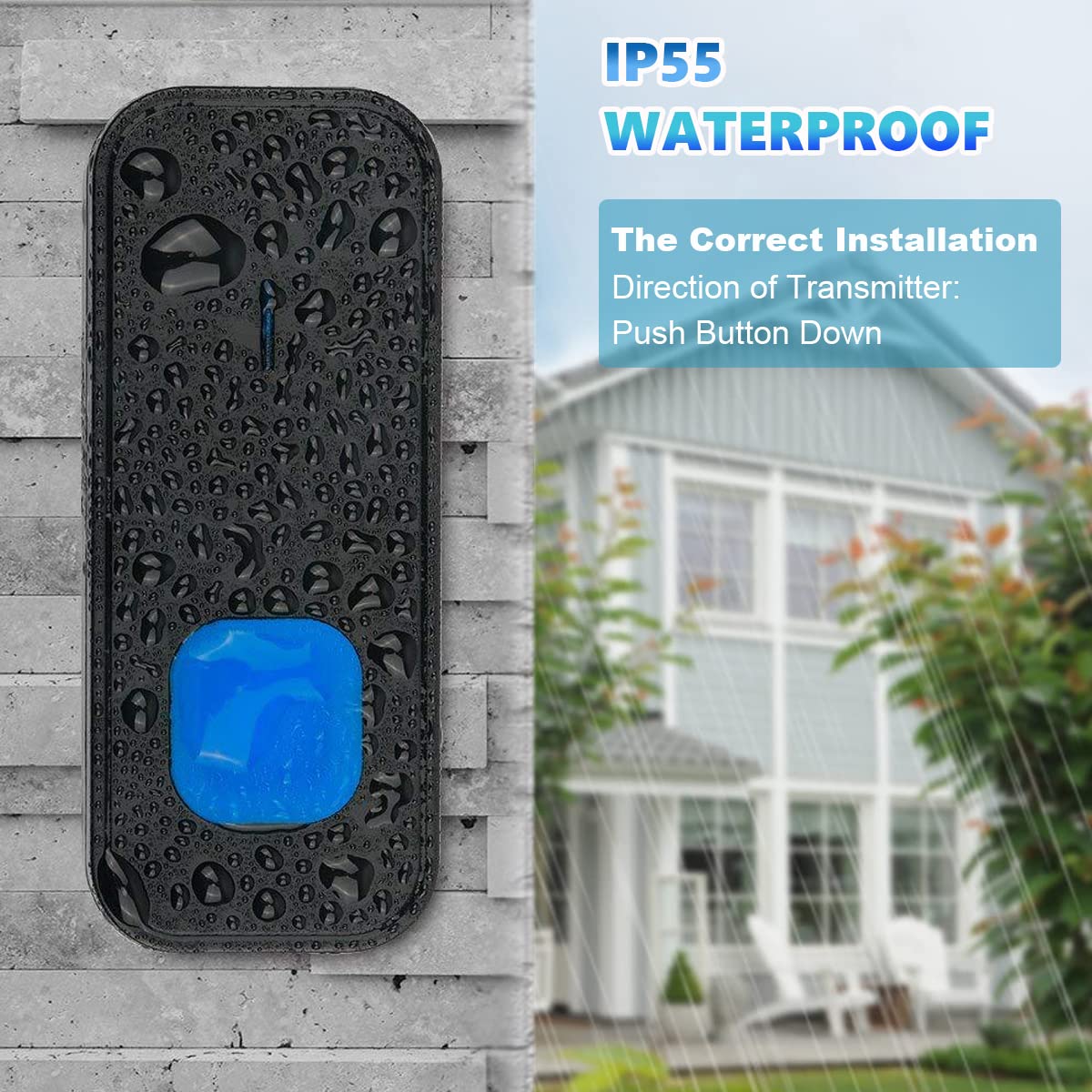 Supvox Door Bell for Home Electrical Long Range Wireless Door Bell Waterproof IP55 2 Receiver & 1 Transmitter Ding Dong Bell with Catching Eye Flash Light Smart Door Bells 55 Ringtones and 5 Level Volume