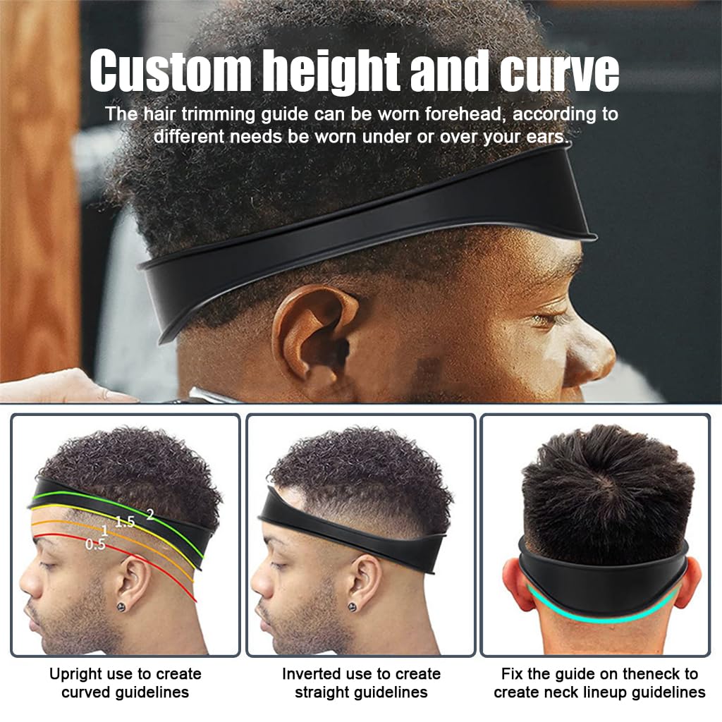 MAYCREATE® Neckline Shaving Template, Curved Silicone Band DIY Haircut Template, Adjustable Hair Line Guide for Men Boy, Trimming Template for Hair Clippers Creating Skin Fade Guidelines - Black