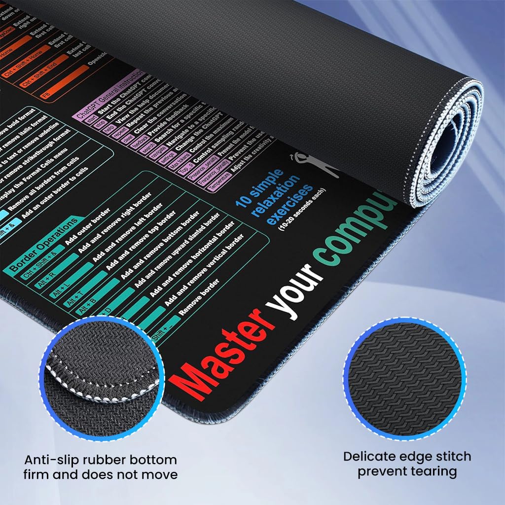 ZORBES Mouse Pad for Home and Office with Hotkey Reference Guide 30x80cm | Excel Shortcut Mat