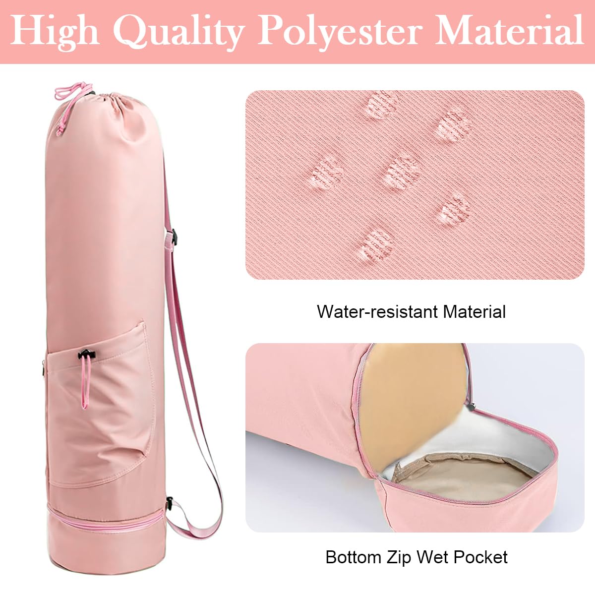 Proberos Yoga Mat Bag for Fitness and Travel with Drawstring Closure and 7.5x31 in Size | Waterproof Polyester with Bottom Storage Compartment