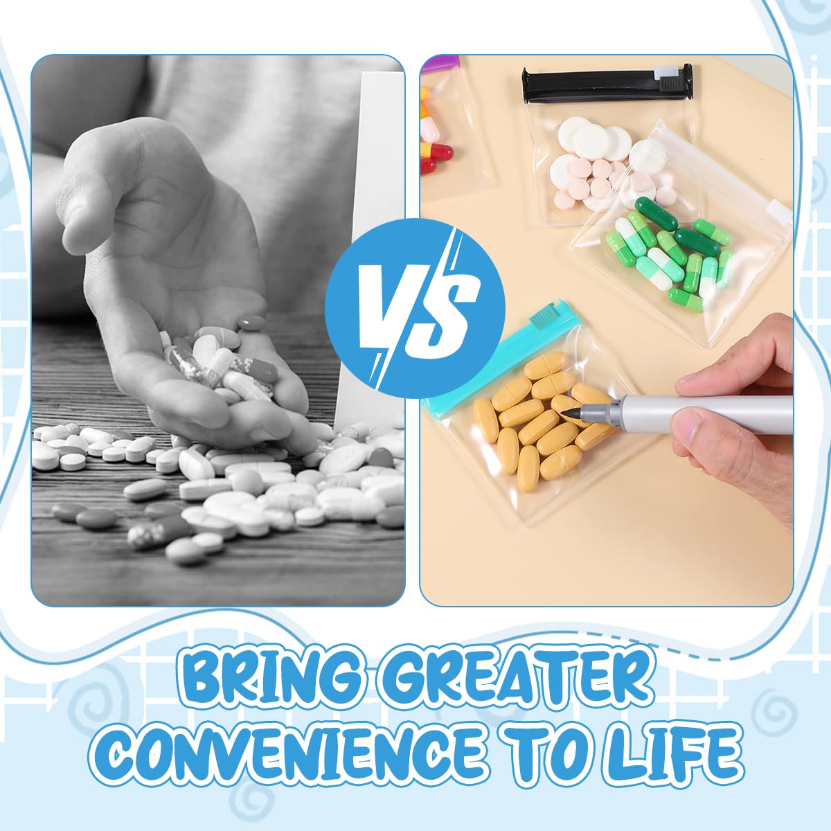 ZIBUYU Medicine Pouch for Travel 12 Pcs with Zip Lock Seal 7.6x7cm EVA Transparent Bags | Reusable Storage for Pills and Tablets