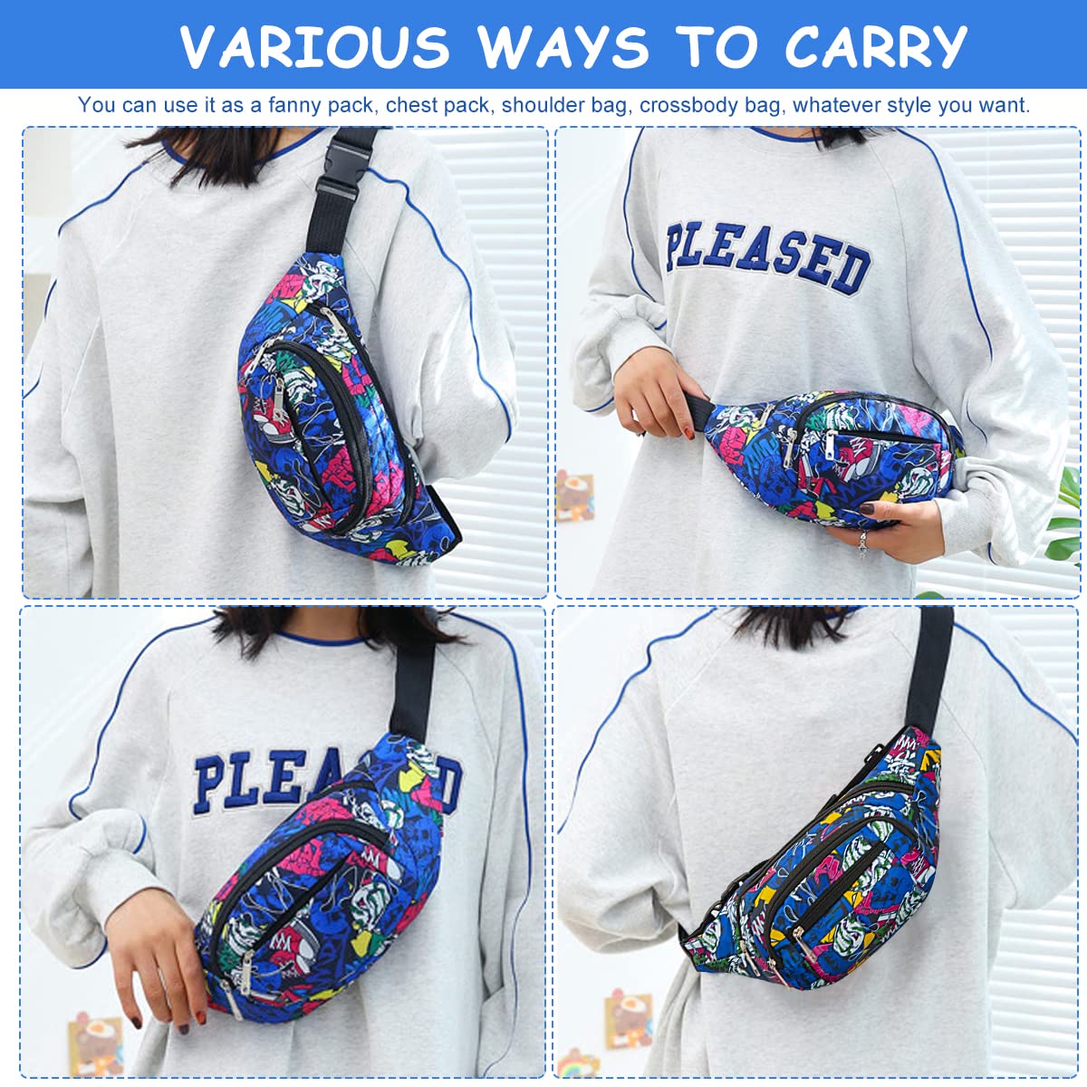 GUSTAVE Waist Bag for Outdoor Hiking with 3 Zipper Pockets 14.2×3.1×5.5 in Oxford Cloth | Adjustable Belt