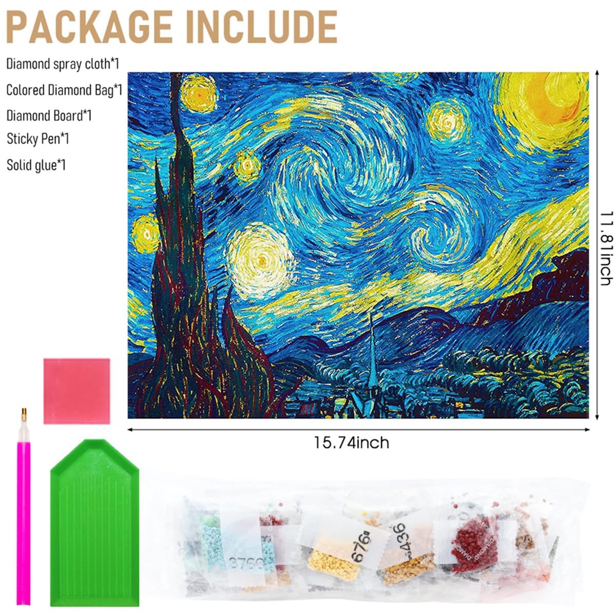 HASTHIP Diamond Painting Kit for Van Gogh Starry Night 30 x 40cm with Shiny Rhinestones | DIY Room Decoration