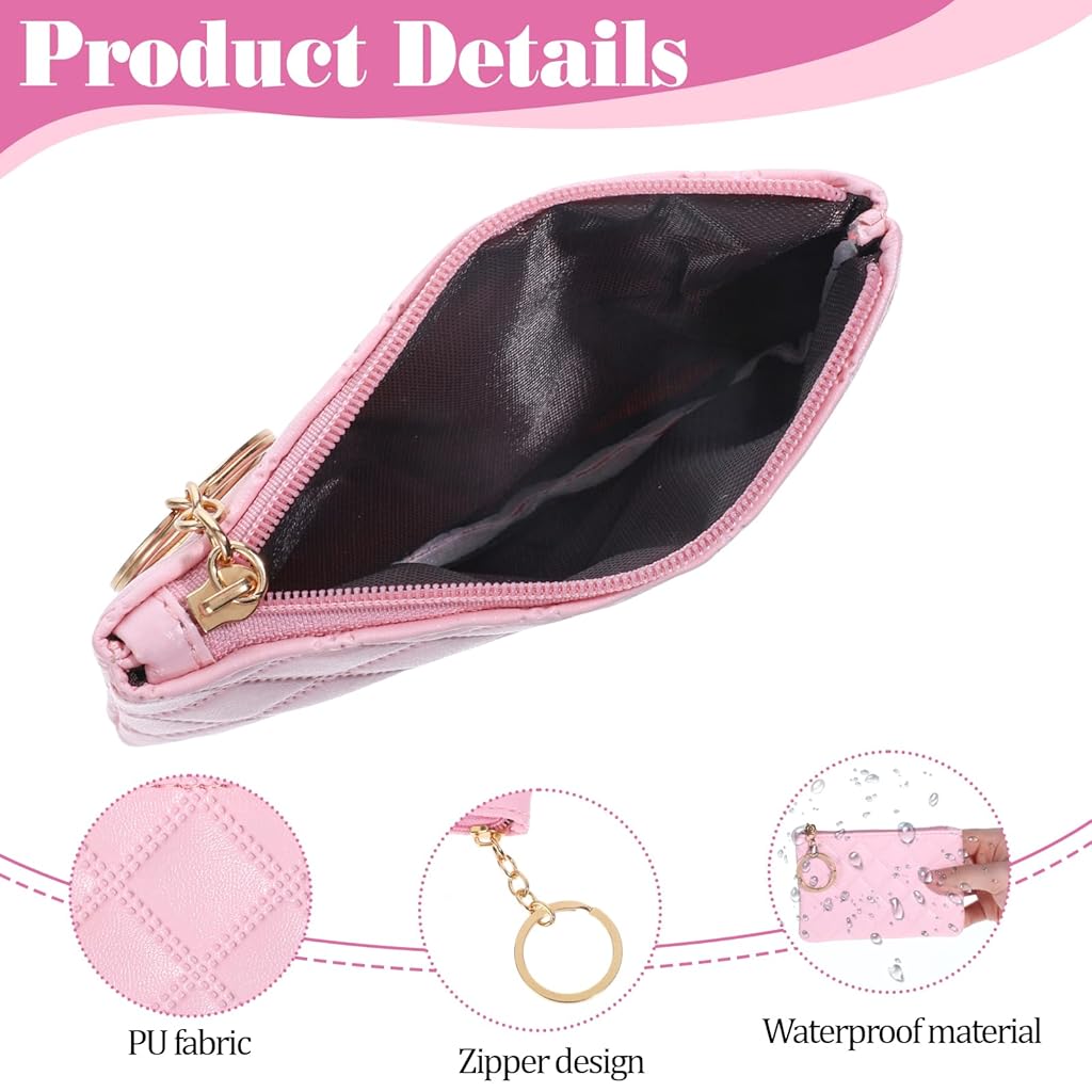 PALAY® Small Coin Purse 2Pcs Rhombus PU Zipper Coins Bag Portable Wallet Keychain Mini Coin Bags for Women & Men