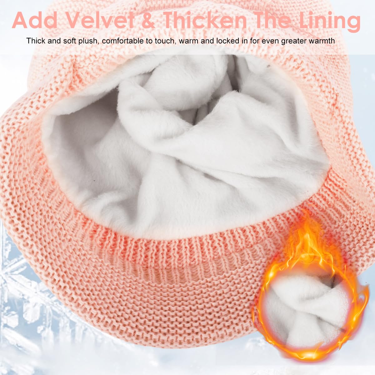 SANNIDHI Winter Cap for Women with Plush Lined Knit and Short Brim | Pink Slouchy Hat