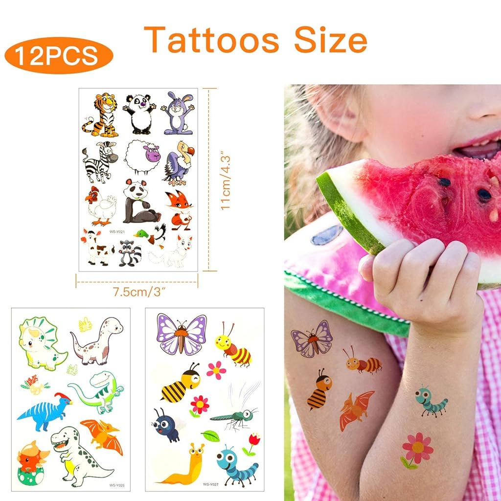 PATPAT® 12 Sheets Glow Temporary Cartoon Sticker for Kids Fake Tattoos Masquerade Luminous Tattoo Boys Girls Party Supplies Fun 24PCS