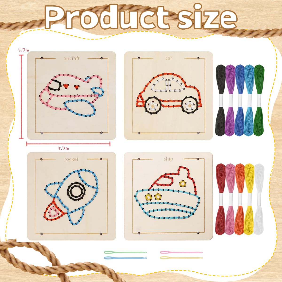 HASTHIP Montessori Wooden Lacing Toys for Fine Motor Development with 4 Boards and 10 Yarns | Educational Sewing Kit for Kids Ages 2–7