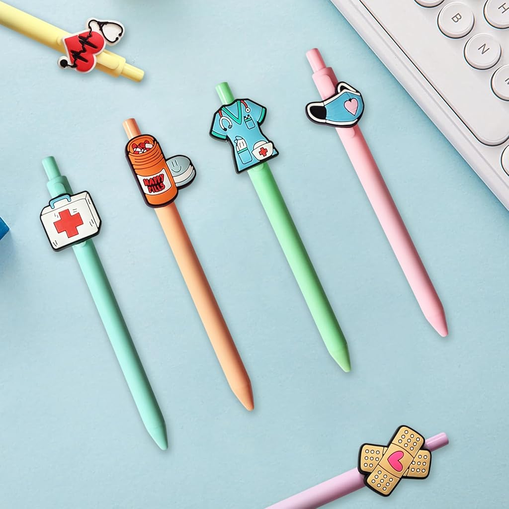 Climberty® 6Pcs Nurse Writing Pens Portable Click Pens Retractable PVC Cartoon Charm Colorful Top-Click Pens Writing Pens Office School Stationeries
