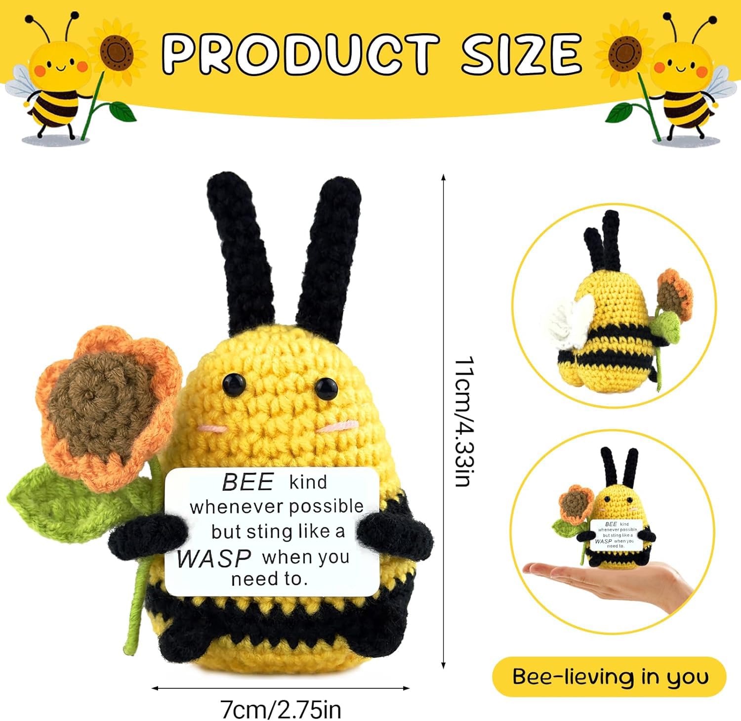 PATPAT Motivational Desk Decor for Office with Handcrafted Crochet Doll and Positivity Card | Kawaii Gift