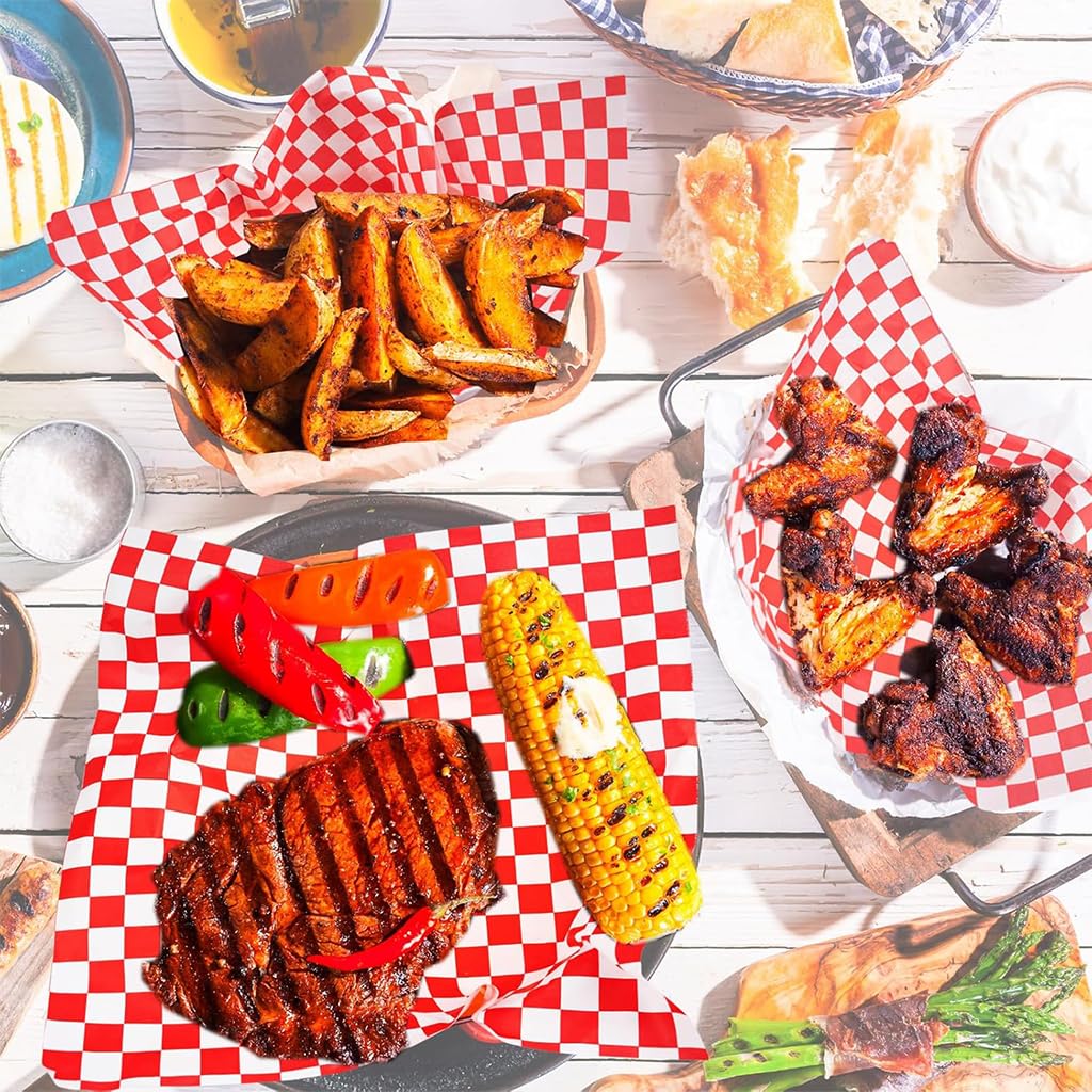 Supvox Deli Paper Sheets for Sandwiches and Food Baskets 50 Pack 12x12 Grease Resistant | Classic Checkered Wax Paper Liners