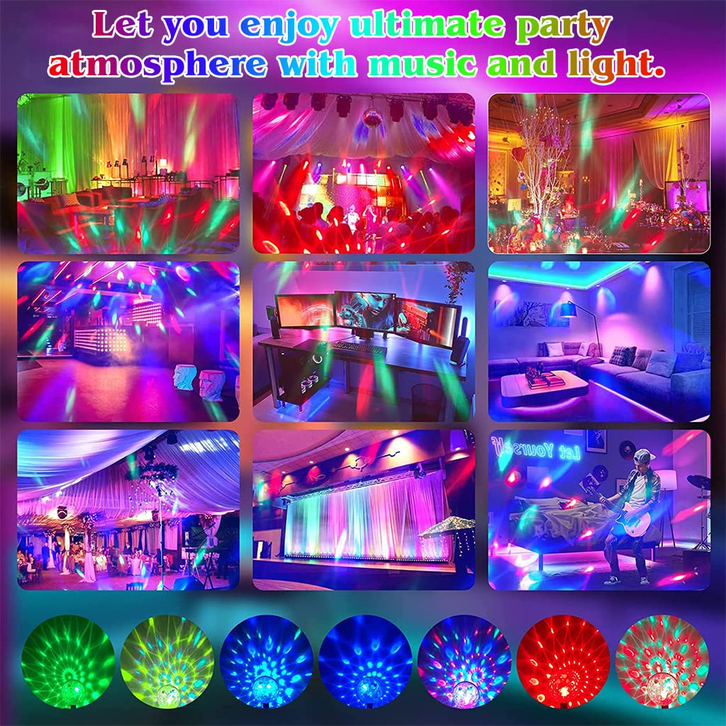 ELEPHANTBOAT USB Party Light for Car and Room with Sound Control and 6cm RGB Disco Ball | Plug and Play with 4 USB Adapters