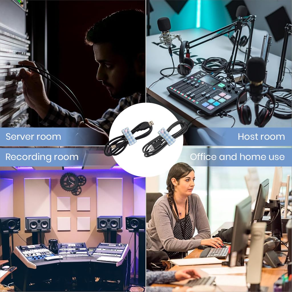 ZIBUYU Travel Cable Organizer Strap for Chargers with 7 cm Compact Size and Snap Closure | Padded Cotton Check Fabric Cord Holder