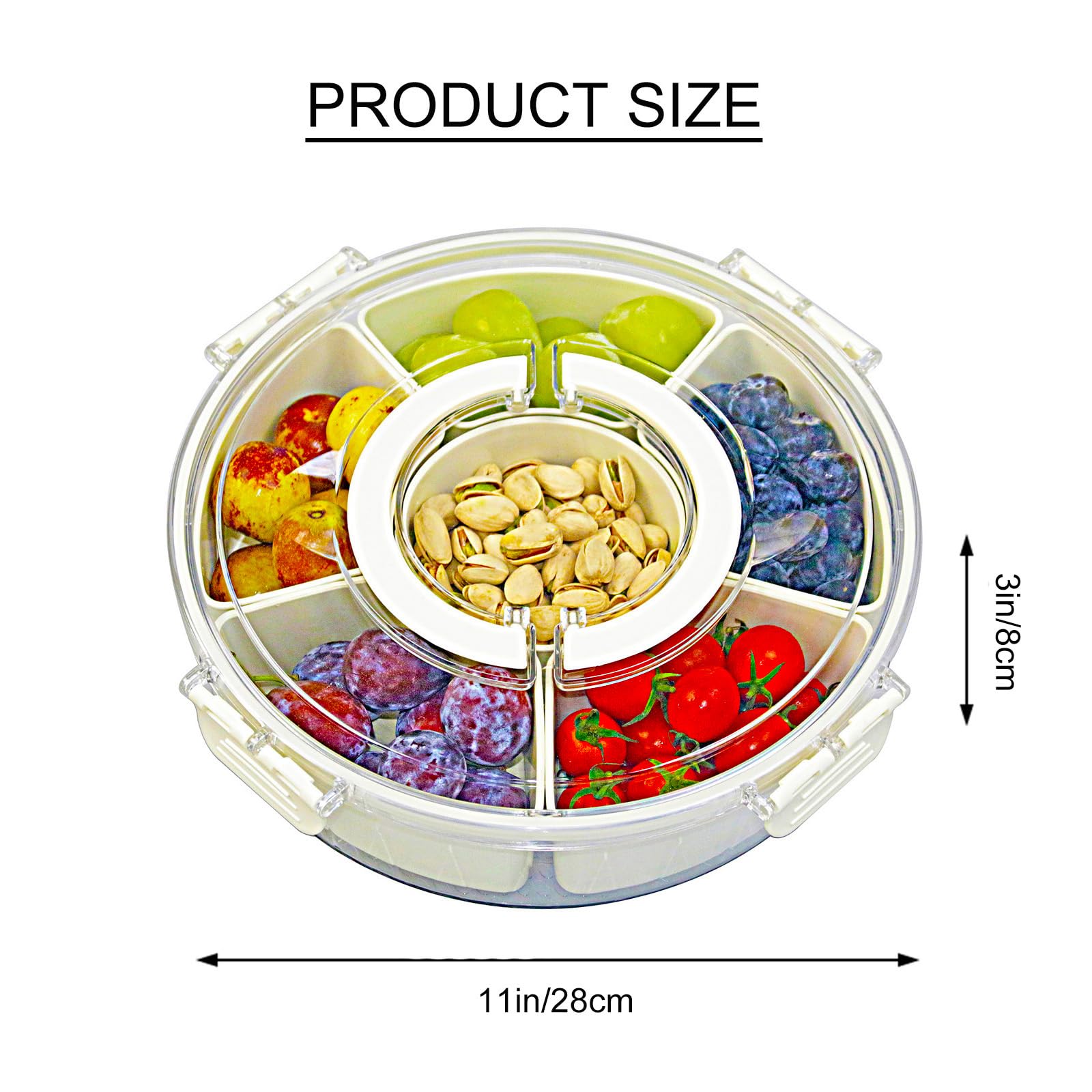 Supvox Rotating Snack Tray for Parties with 6 Compartments and Seal Lid | Food Grade PP Organizer