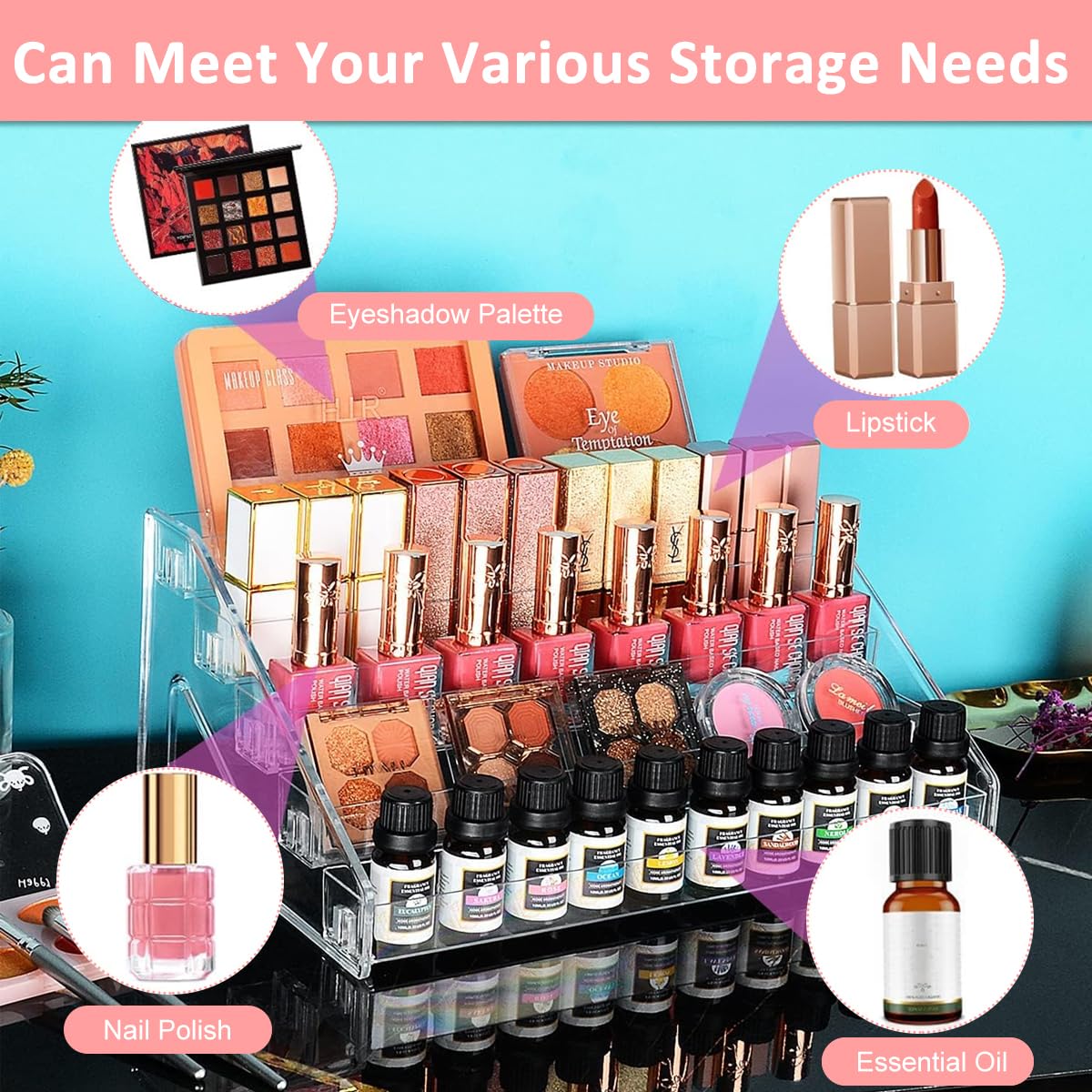MAYCREATE Acrylic Nail Polish Organizer for Dressing Tables with 5 Tier Display Rack | Transparent Makeup Storage Shelf