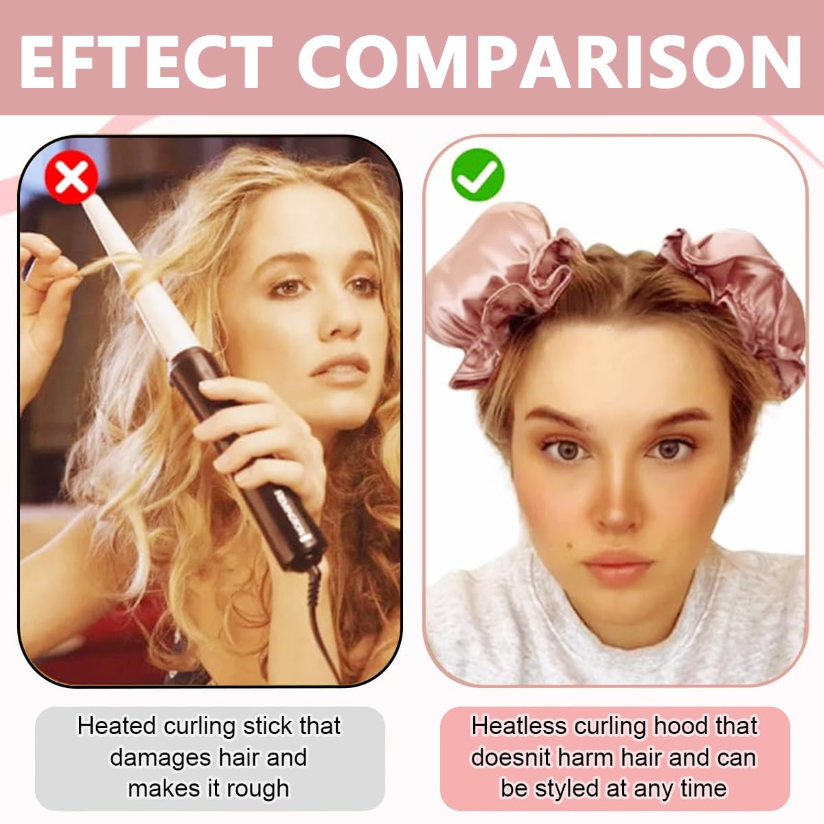 SANNIDHI Heatless Hair Curler for All Hair Types with 2 Sets Satin Rods and Caps | Pink DIY Styling