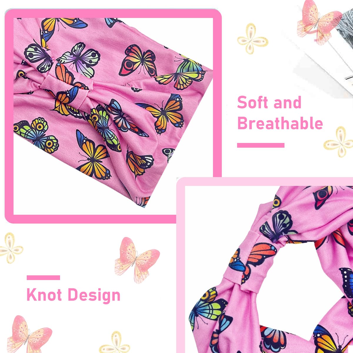 Proberos Hair Band for Women for Yoga and Running with Butterfly Print 3 Pack | Soft Polyester Spandex Fit