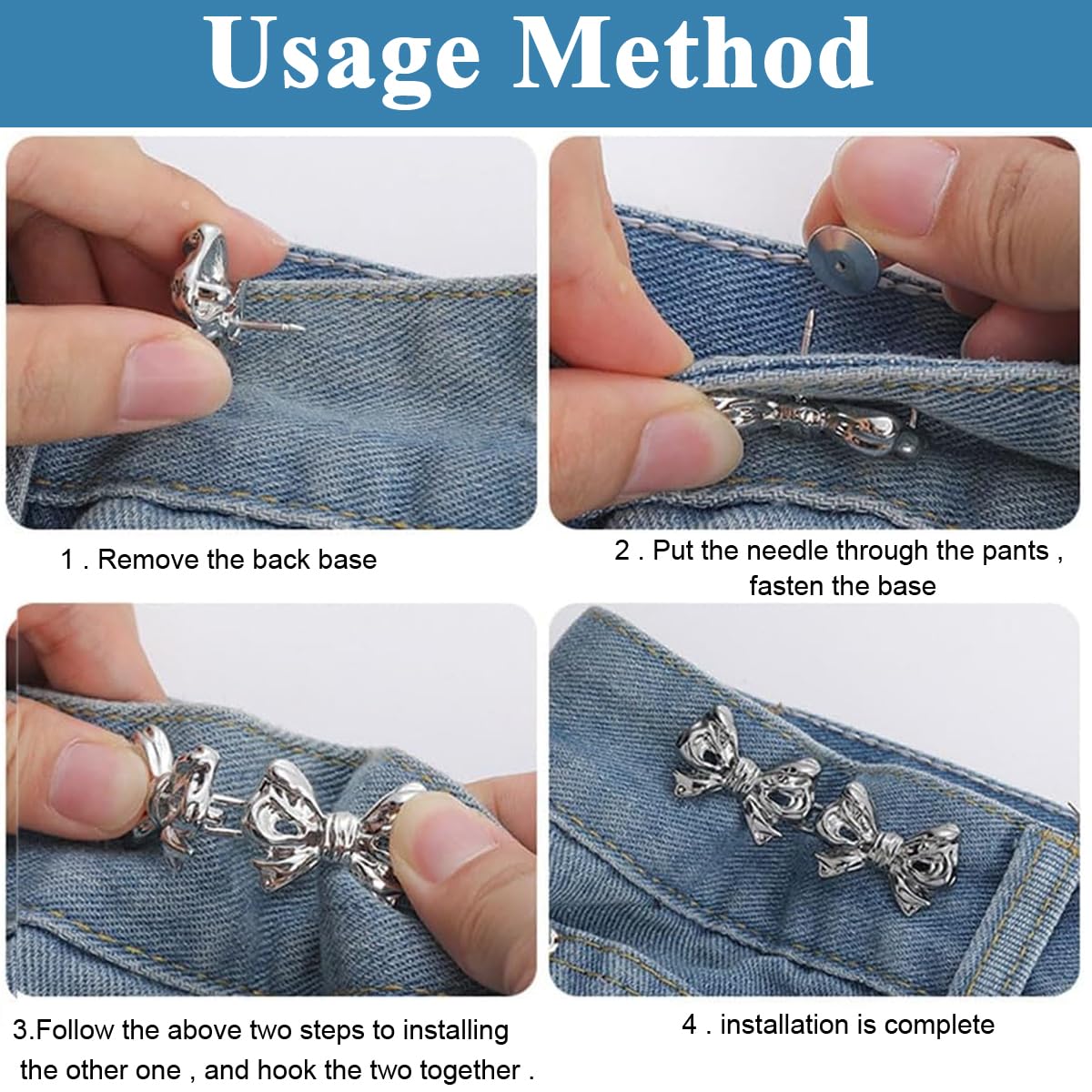 SANNIDHI Adjustable Waist Buckle for Pants featuring Detachable Jean Button Pins 4 Pairs