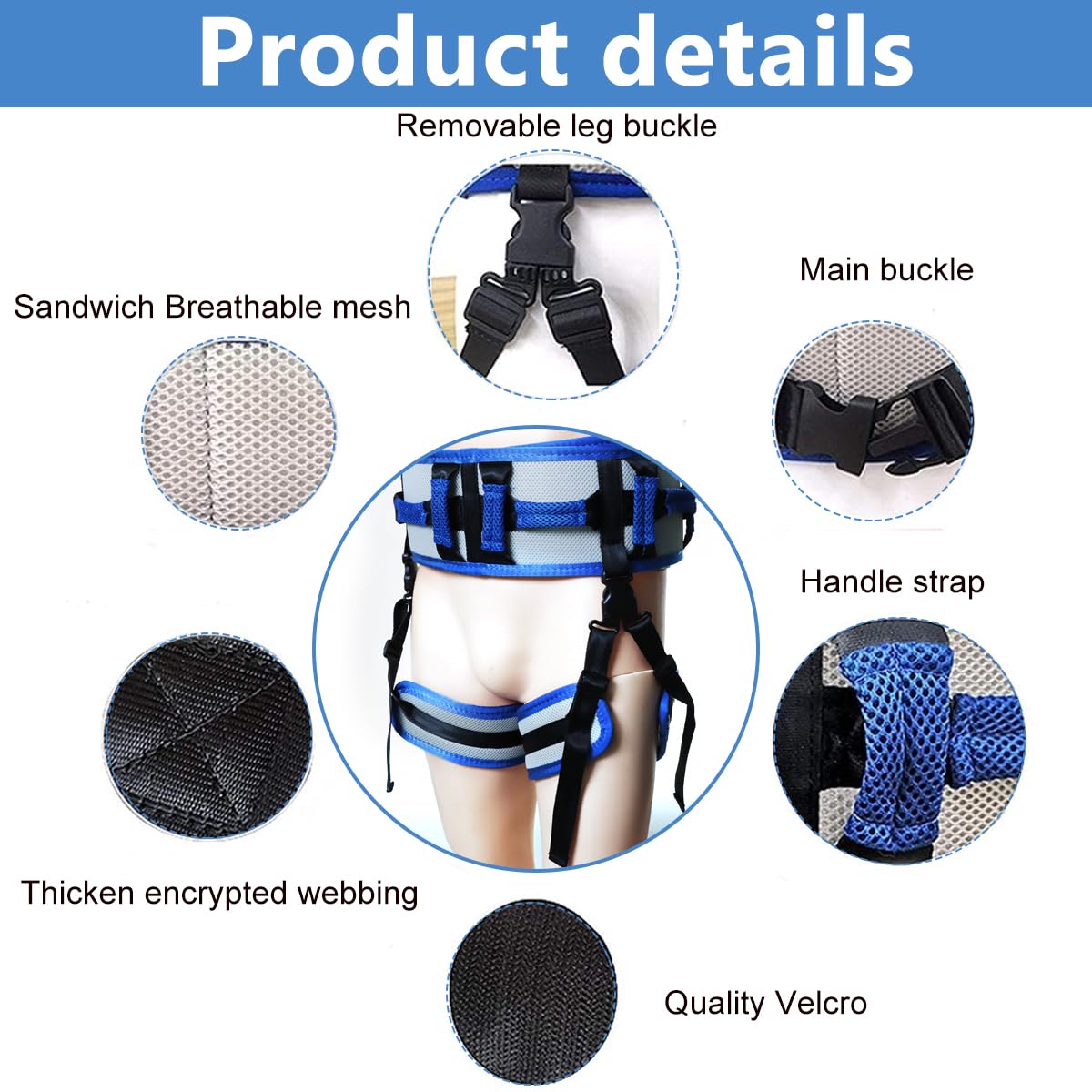 HANNEA Transfer Belt for Elderly Assistance with Quick Release Buckle and Leg Loops featuring Adjustable 75–110 cm Waist | EVA Mesh Fabric Support