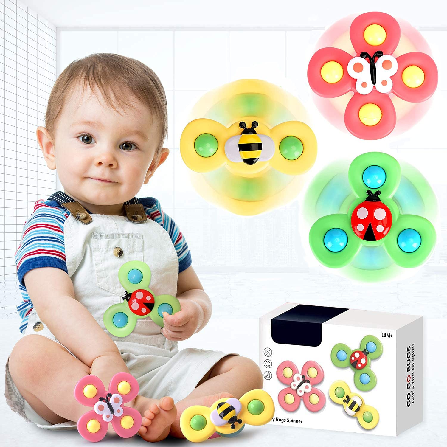 PATPAT  Baby Toys ,3Pcs Bath Insect Toys for Kids 1 2 Year Old, Suction Cup Toy, Sensory Toy Learning Toy Birthday Gifts for Girls Boys