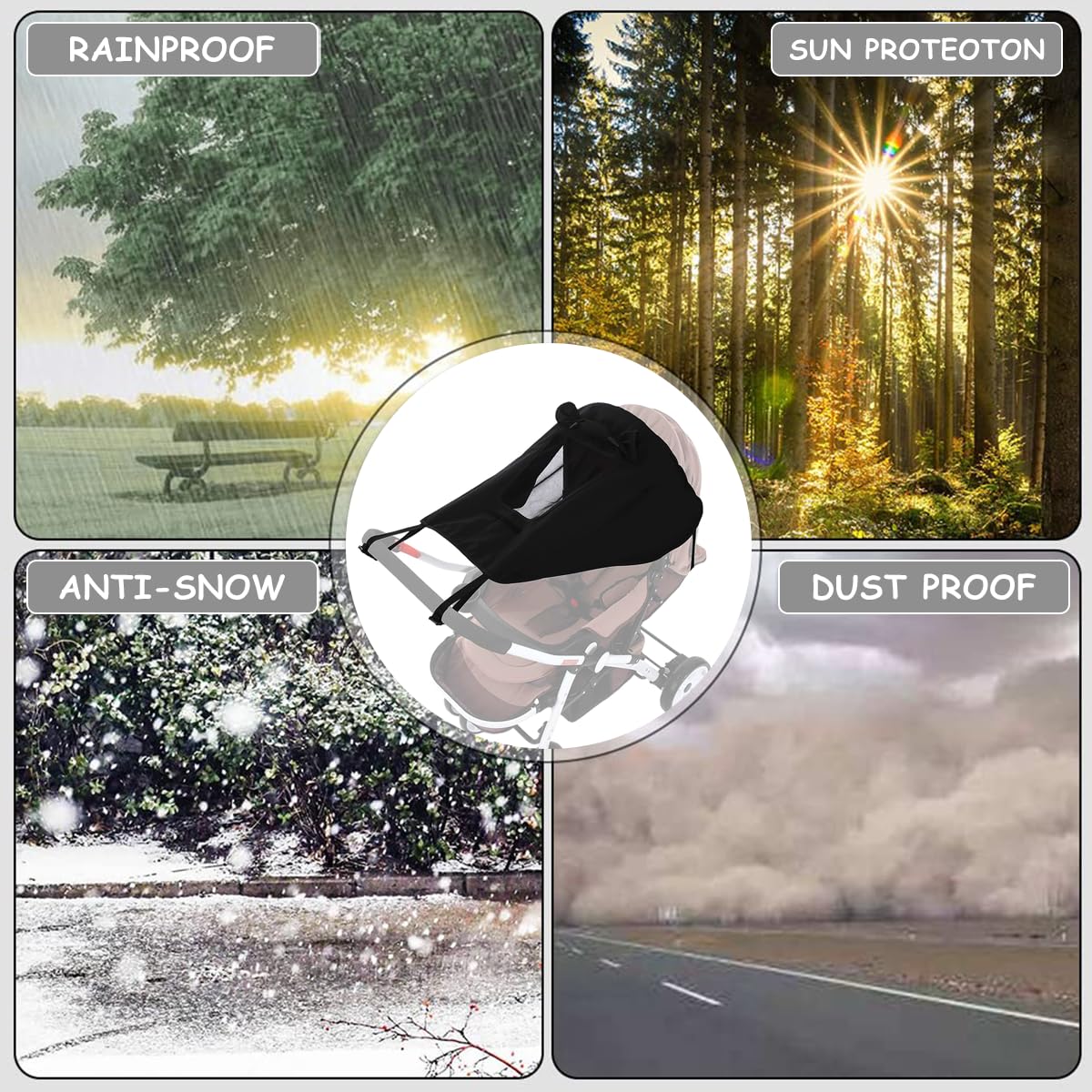 SNOWIE SOFT Sun Shade for Stroller with Mesh Window and Waterproof UV Protection | Universal Fit