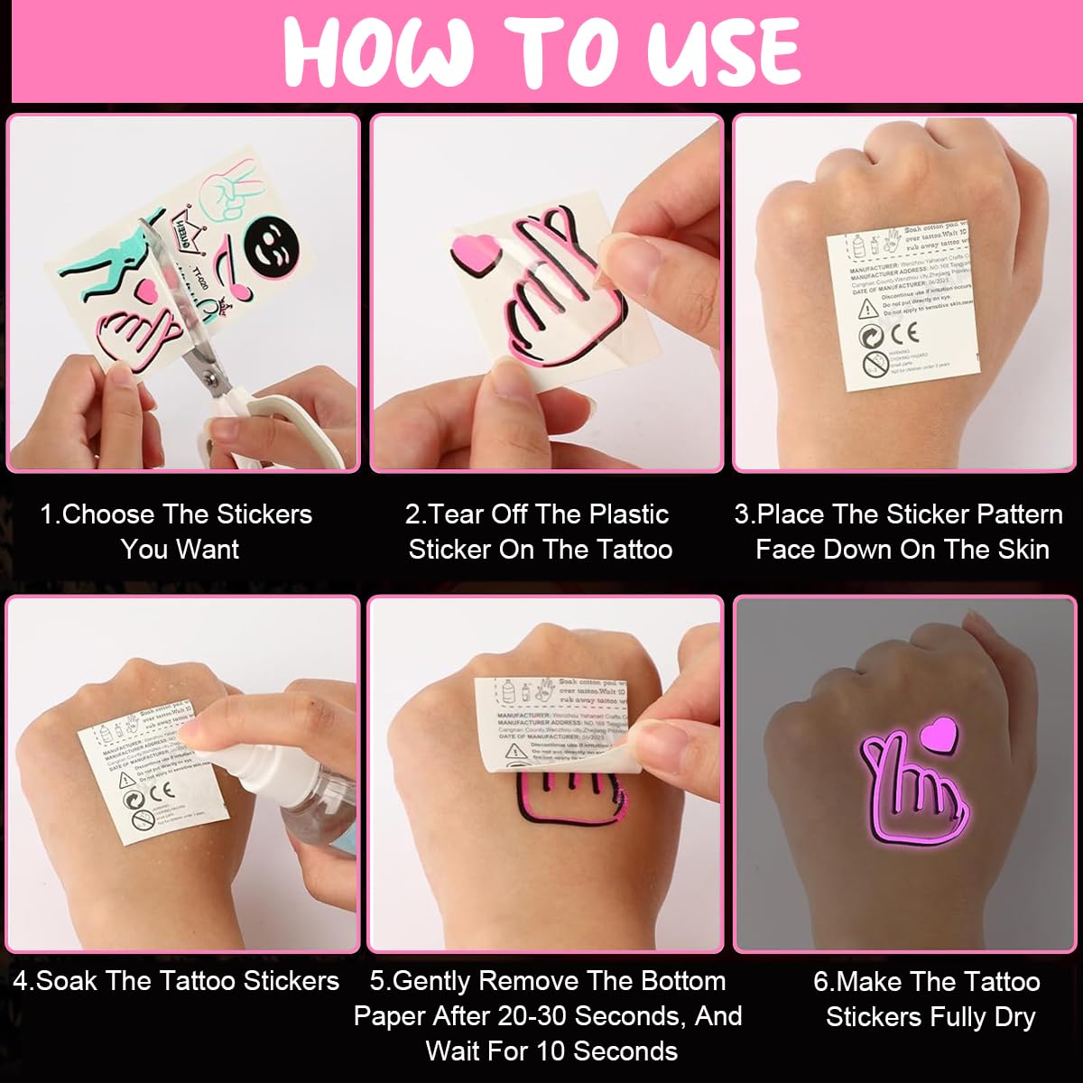 MAYCREATE Temporary Tattoo Sticker for Festival and Party with Dual Color Glow | 10 Sheets