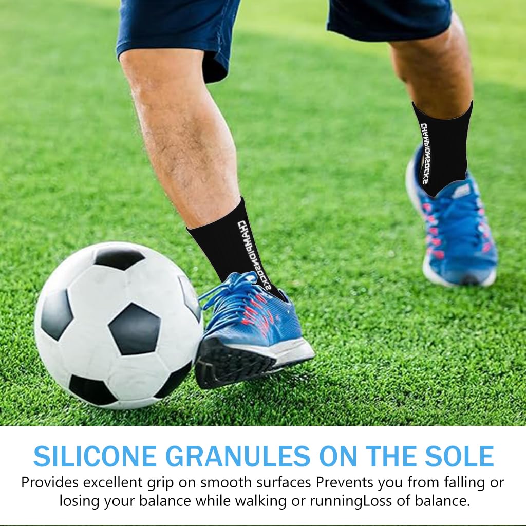 PROBEROS Football Socks for Men with Silicone Grip Dots and Pad Technology Black 3PCS