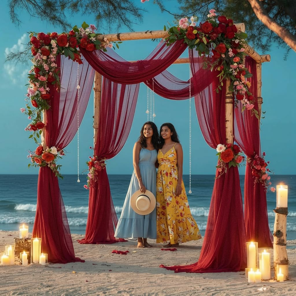 HASTHIP Net Curtain for Wedding and Festive Decor featuring Sheer Lace Design 0.75x6 m | Burgundy Red Fabric for DIY Crafts and Backdrops